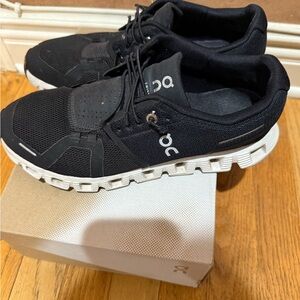 On Running Black and White Cloud Athletic Shoes